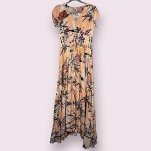 Jaase Peach Floral Flutter Maxi Dress Small